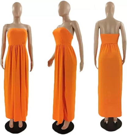 Womens Sexy Tube Top Long Dress Sleeveless Strapless Summer Casual Loose Maxi Dresses