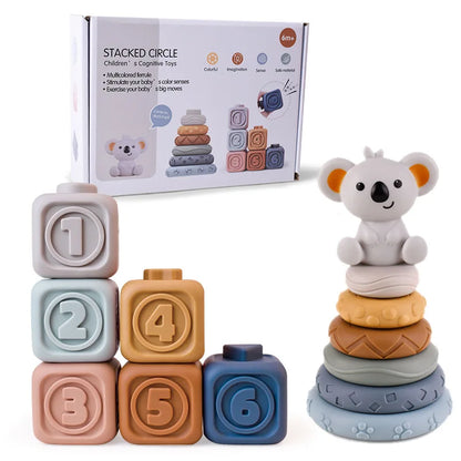 Block Toy Soft Silicone Soft Cubes Stacking Tower Bath Teether Rattles Building Blocks Toddlers Montessori Educational for Kids