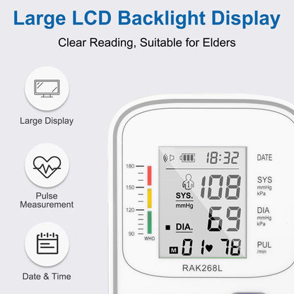 Blood Pressure Cuff, Upper Arm Blood Pressure Monitor BP Machine, Accurate Automatic High Blood Pressure Machine with USB Cable, Pulse Rate Monitor for Home Use