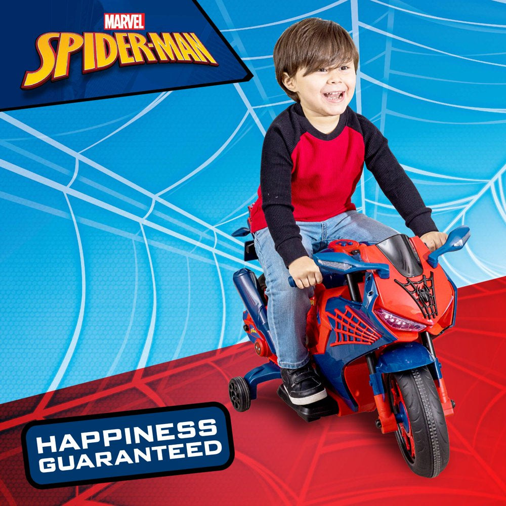 Spiderman 6V Motorcycle Ride On, for Kids, Ages 3+, Rechargeable Battery, up to 65Lbs