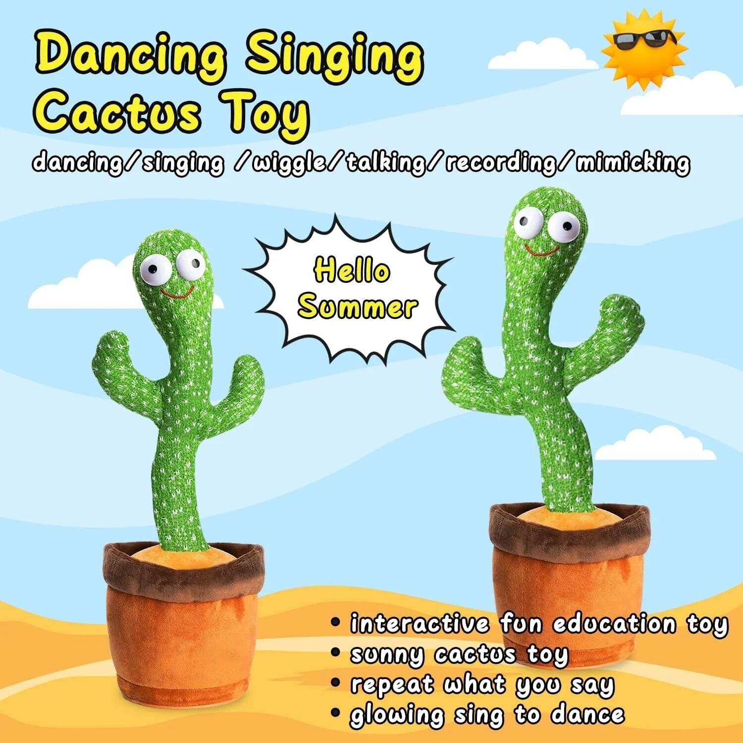 Dancing Cactus Plush Toy Doll Electronic Recording Shake with Song Funny Gift US