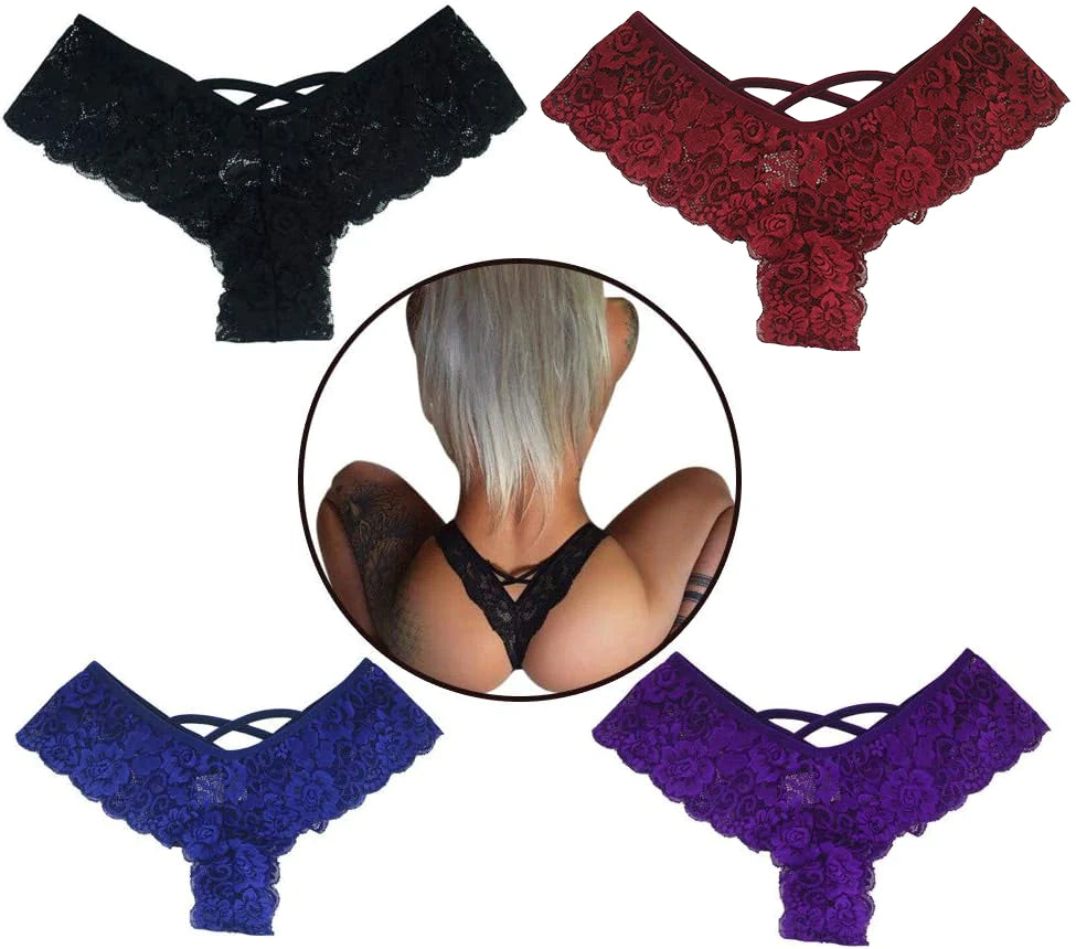 4 Pack Women Sexy Lace Underwear Lingerie Panties G-String Brief Thong plus Size