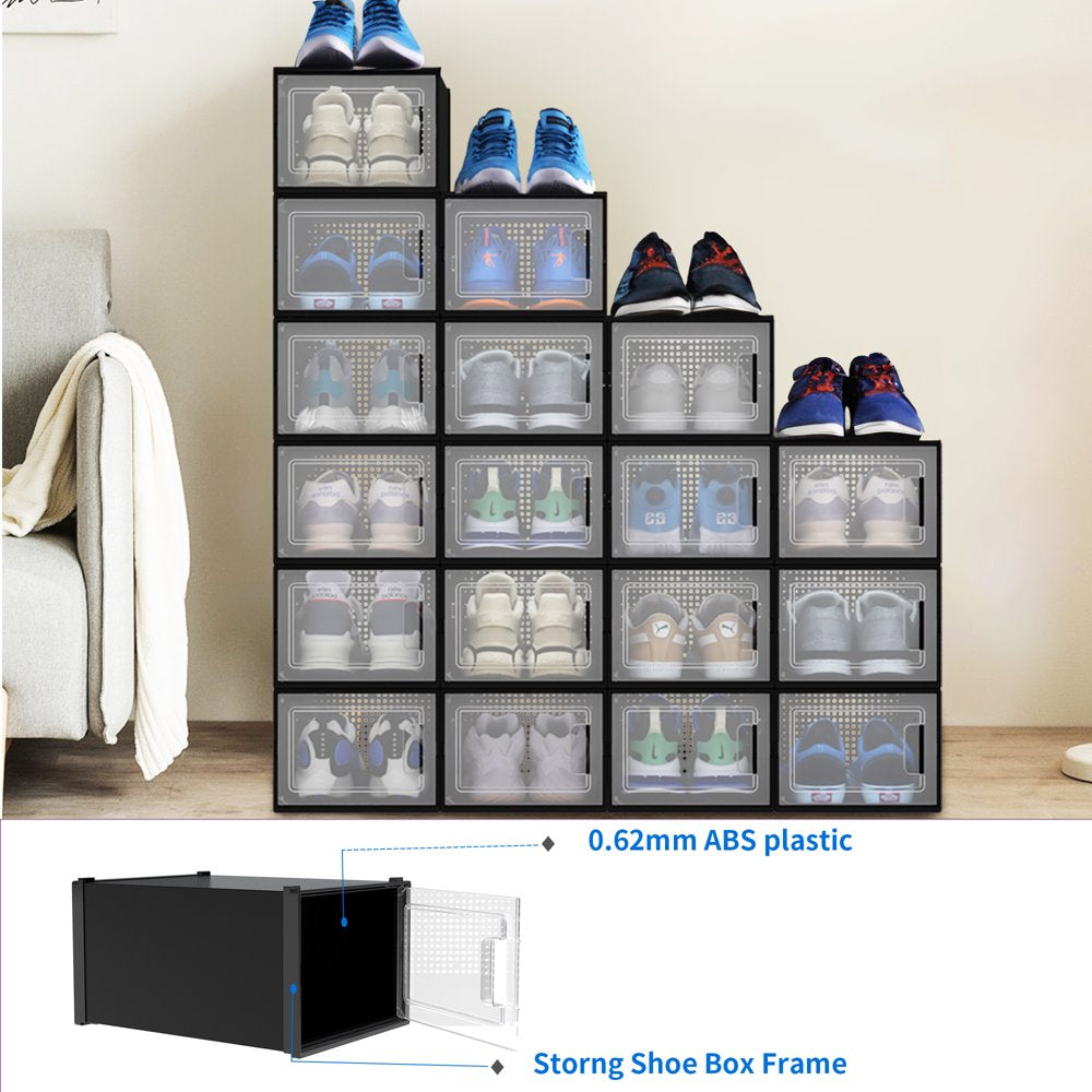 18 Pack Stackable Shoe Storage Boxes Shoe Organizer for Closet Shoe Box Container, Black / Medium