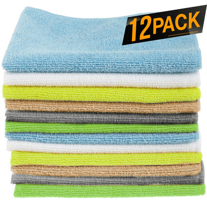 Premium Microfiber Micro Fiber Towels- Wash Cloths- Kitchen Towels - Cleaning Supplies for Household & Cars - 12 Pack