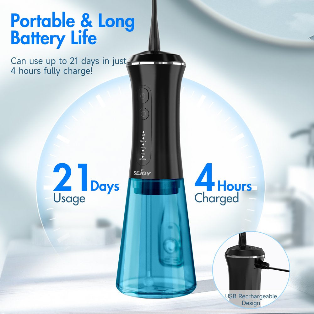 Cordless Water Flosser Dental Teeth Cleaner, Portable 350ML Tank DIY Mode Rechargeable Dental Oral Irrigator for Home and Travel, 5 Modes Irrigate, 7 Jet Tips